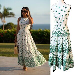 Anthropologie Maeve White Cotton Sea Shell Maxi Tiered Dress Small EUC